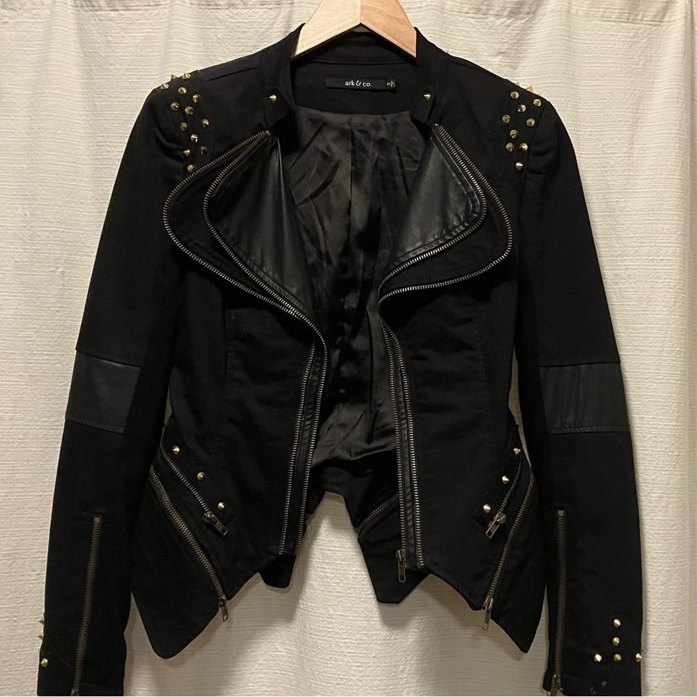 Ark & Co Black Jacket with Leather and  Gold Studs